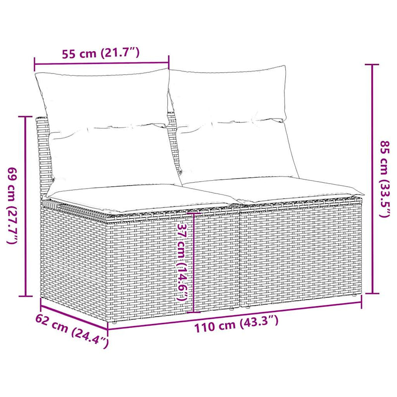 vidaXL 2 Piece Garden Sofa Set with Cushions Grey Poly Rattan Acacia
