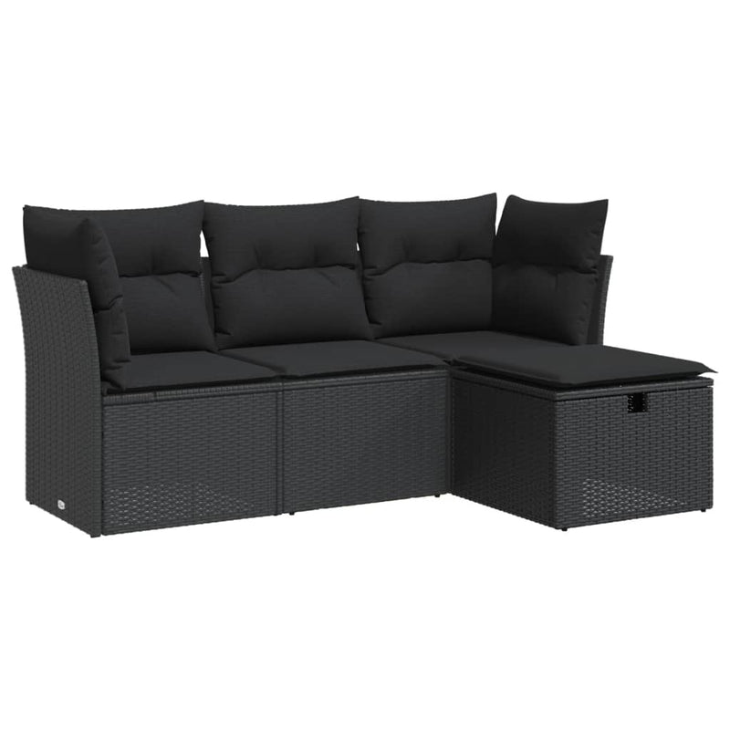 vidaXL 4 Piece Garden Sofa Set with Cushions Black Poly Rattan