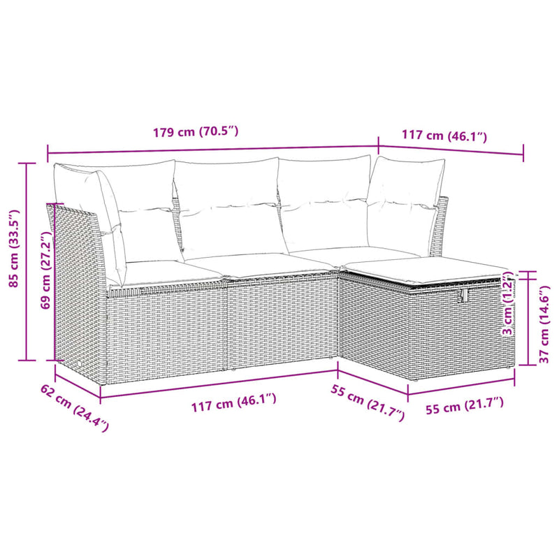 vidaXL 4 Piece Garden Sofa Set with Cushions Black Poly Rattan