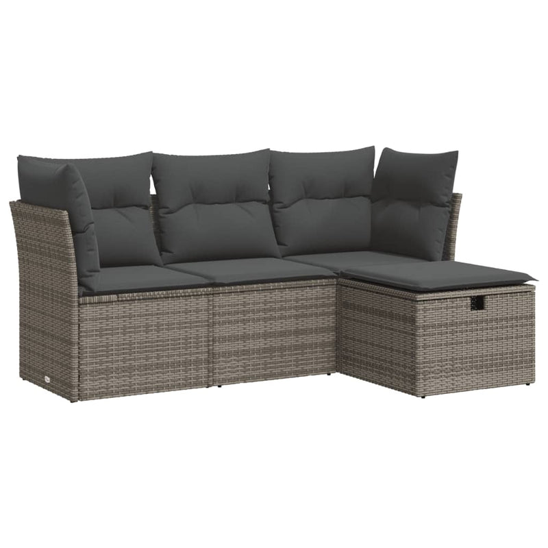 vidaXL 4 Piece Garden Sofa Set with Cushions Grey Poly Rattan