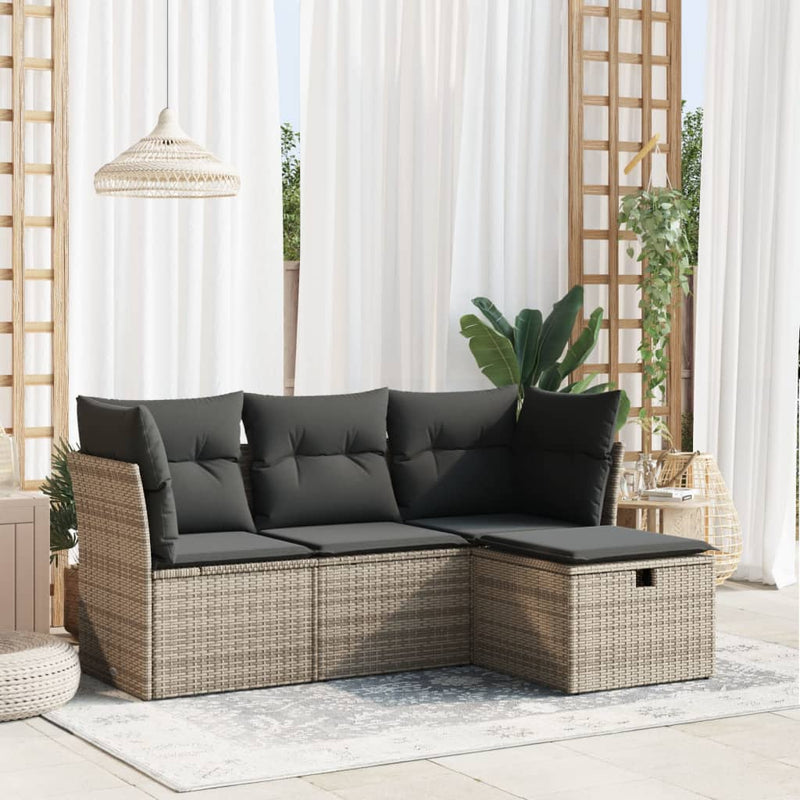 vidaXL 4 Piece Garden Sofa Set with Cushions Grey Poly Rattan