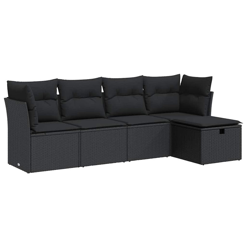 vidaXL 5 Piece Garden Sofa Set with Cushions Black Poly Rattan