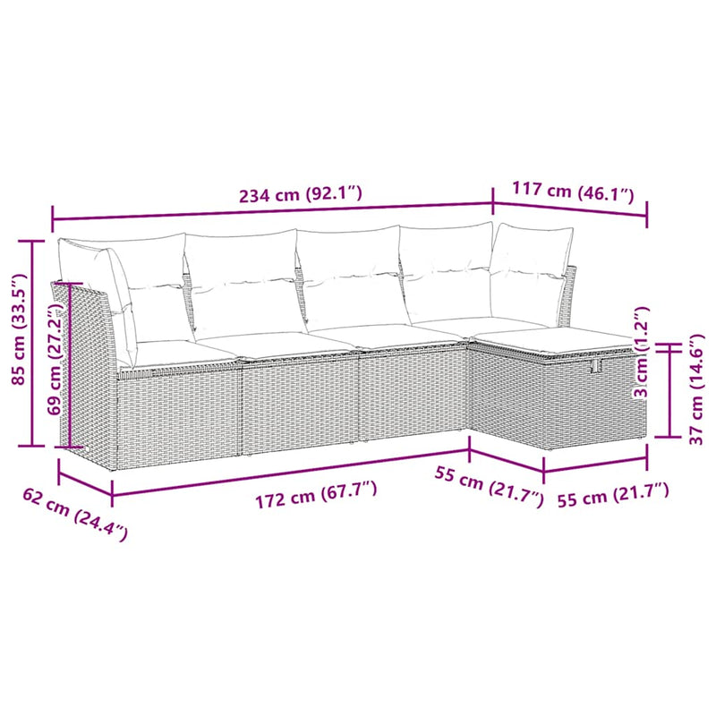 vidaXL 5 Piece Garden Sofa Set with Cushions Black Poly Rattan