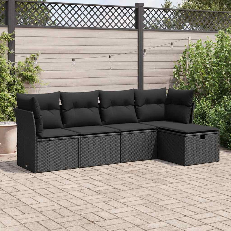 vidaXL 5 Piece Garden Sofa Set with Cushions Black Poly Rattan