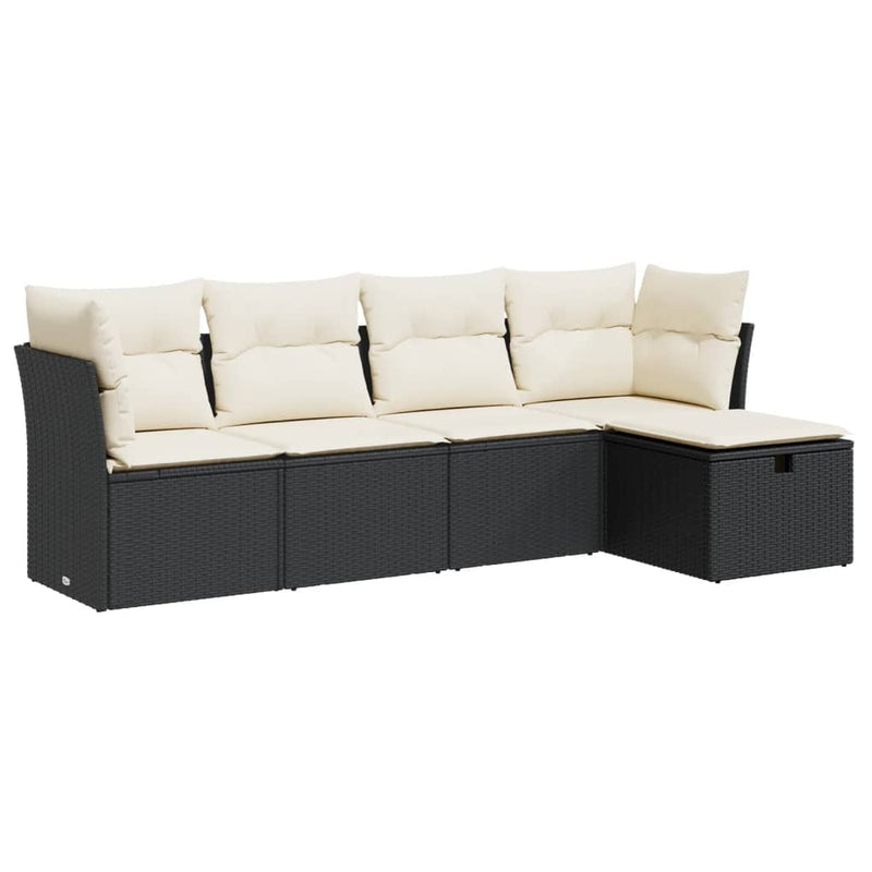 vidaXL 5 Piece Garden Sofa Set with Cushions Black Poly Rattan