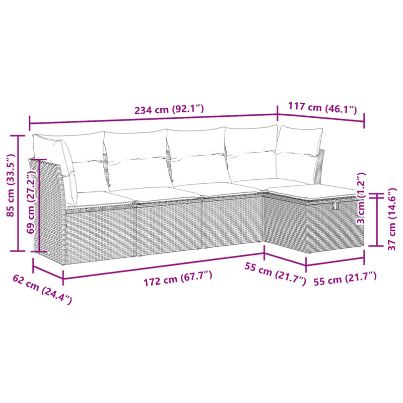 vidaXL 5 Piece Garden Sofa Set with Cushions Black Poly Rattan