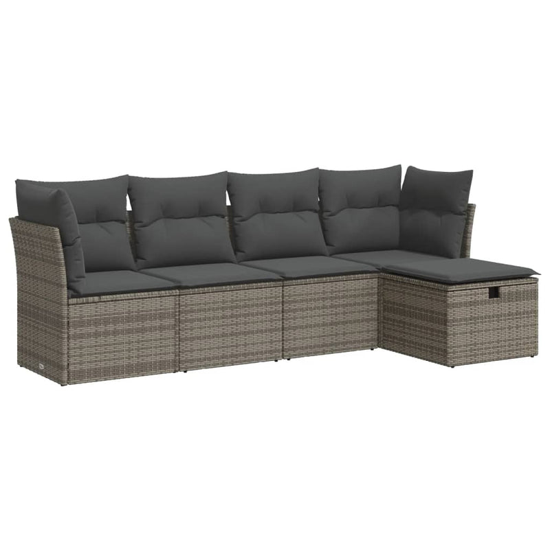 vidaXL 5 Piece Garden Sofa Set with Cushions Grey Poly Rattan