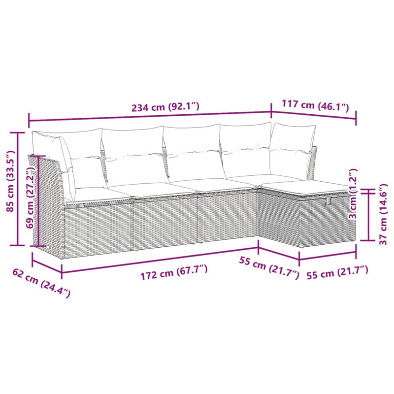 vidaXL 5 Piece Garden Sofa Set with Cushions Grey Poly Rattan