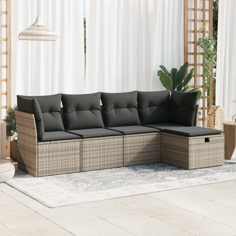 vidaXL 5 Piece Garden Sofa Set with Cushions Grey Poly Rattan
