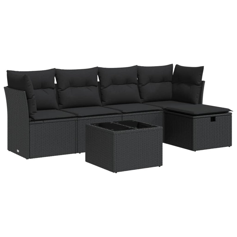 vidaXL 6 Piece Garden Sofa Set with Cushions Black Poly Rattan