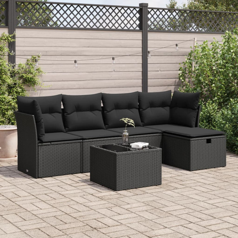 vidaXL 6 Piece Garden Sofa Set with Cushions Black Poly Rattan