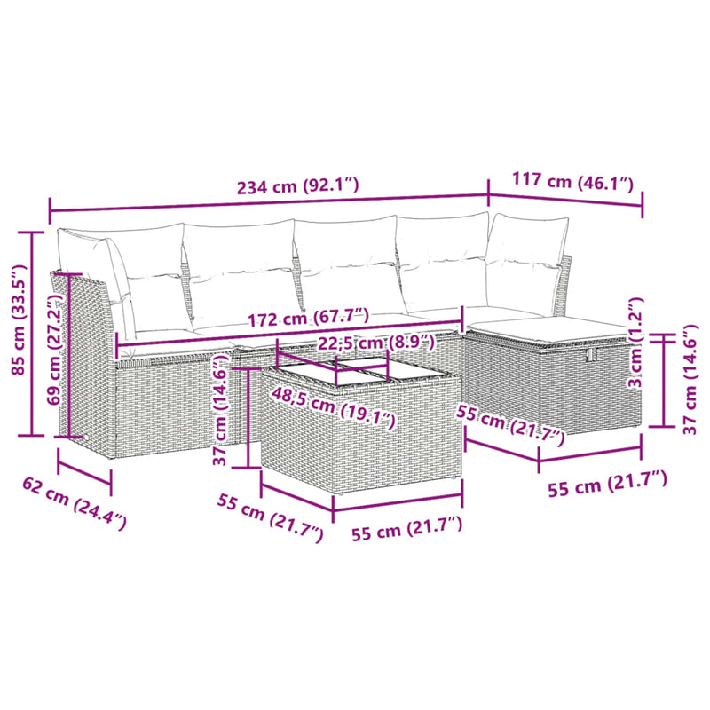 vidaXL 6 Piece Garden Sofa Set with Cushions Black Poly Rattan