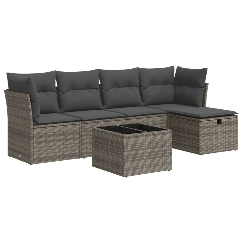 vidaXL 6 Piece Garden Sofa Set with Cushions Grey Poly Rattan