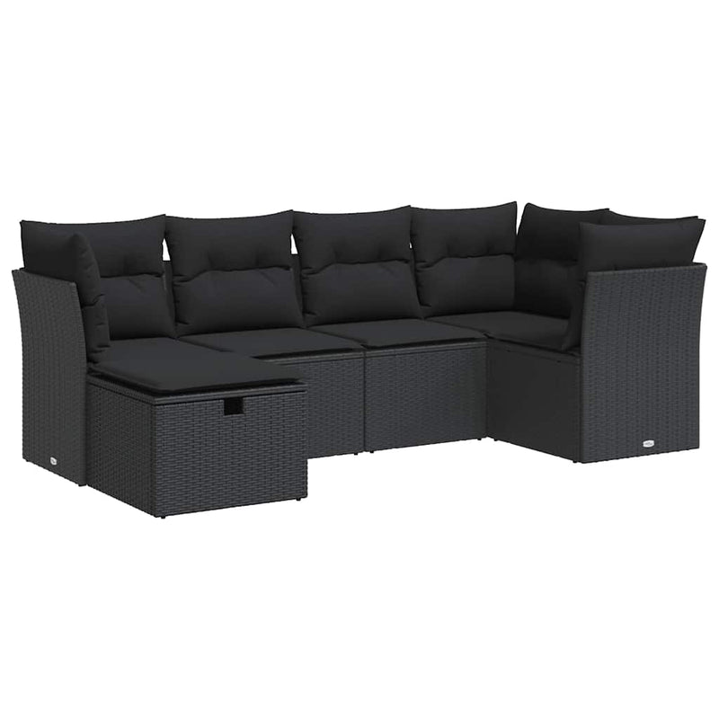 vidaXL 6 Piece Garden Sofa Set with Cushions Black Poly Rattan