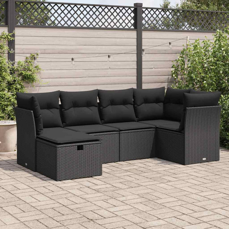vidaXL 6 Piece Garden Sofa Set with Cushions Black Poly Rattan