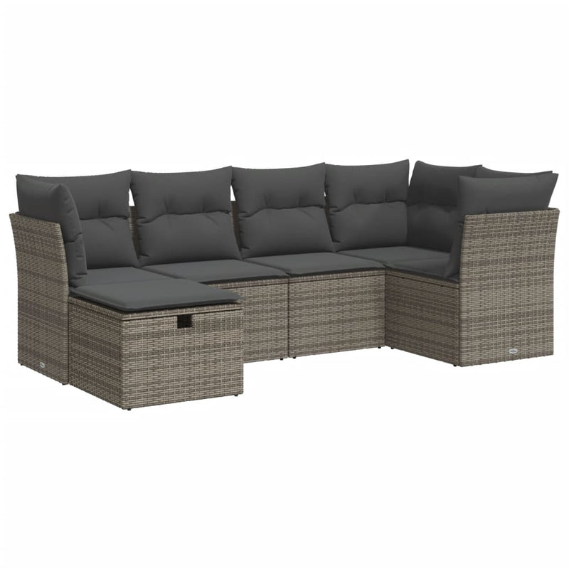 vidaXL 6 Piece Garden Sofa Set with Cushions Grey Poly Rattan