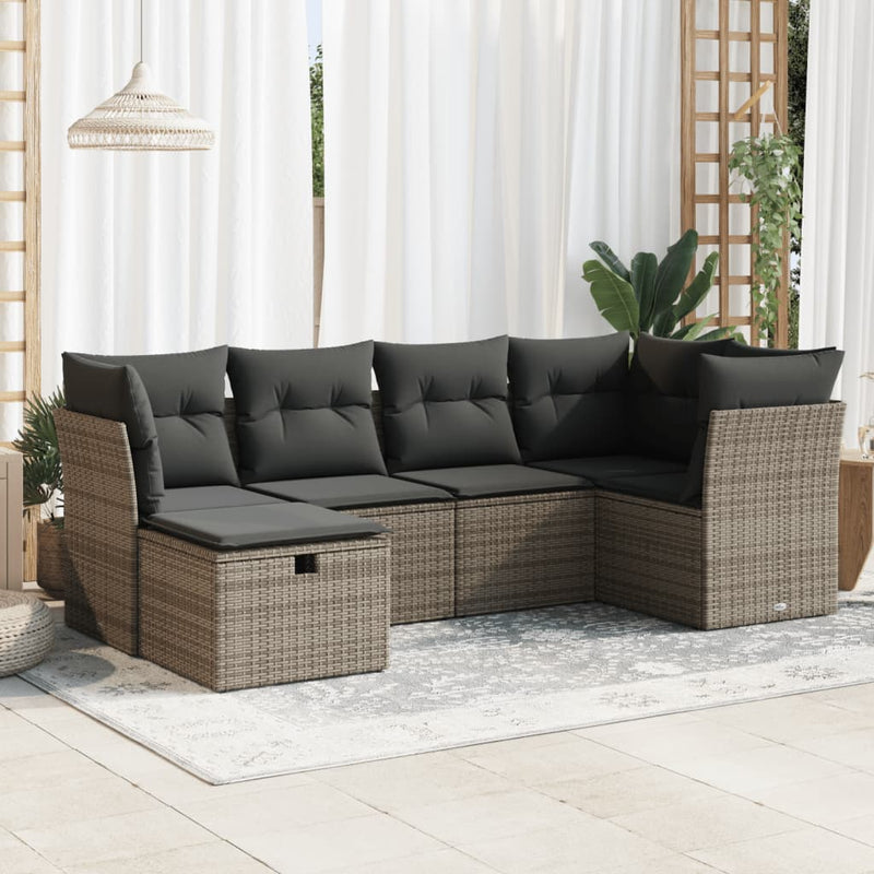 vidaXL 6 Piece Garden Sofa Set with Cushions Grey Poly Rattan