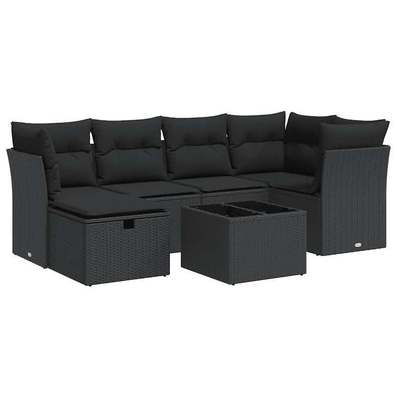 vidaXL 7 Piece Garden Sofa Set with Cushions Black Poly Rattan