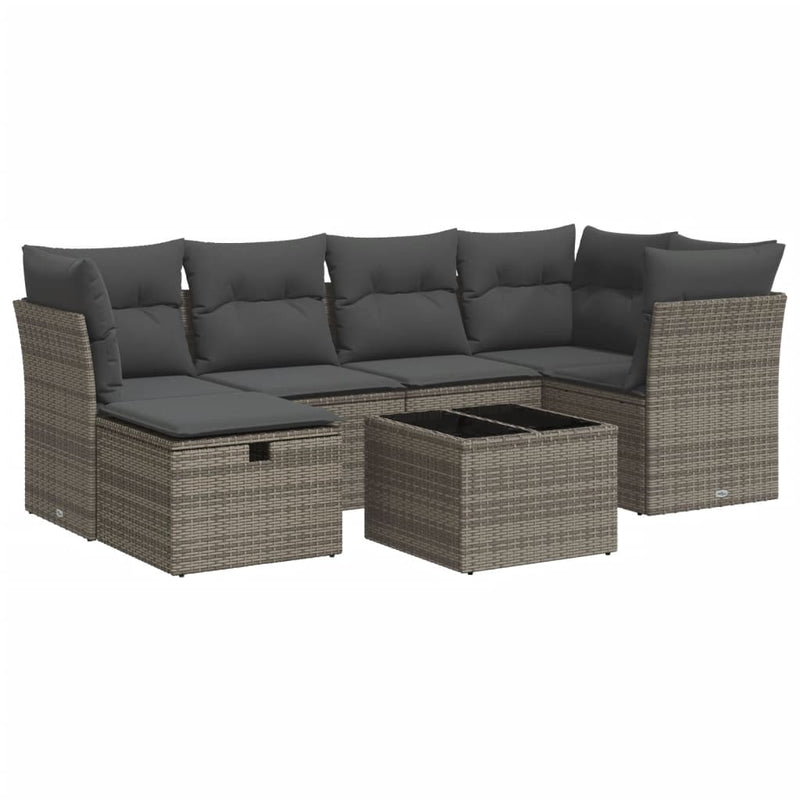 7 Piece Garden Sofa Set with Cushions Grey Poly Rattan