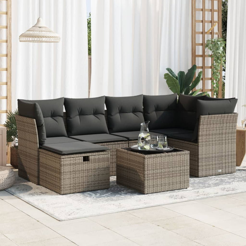 vidaXL 7 Piece Garden Sofa Set with Cushions Grey Poly Rattan