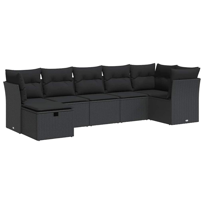 vidaXL 7 Piece Garden Sofa Set with Cushions Black Poly Rattan