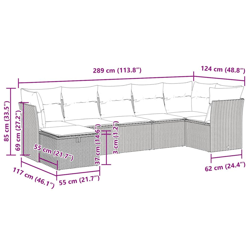 vidaXL 7 Piece Garden Sofa Set with Cushions Black Poly Rattan