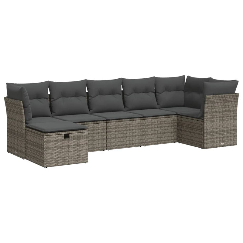 vidaXL 7 Piece Garden Sofa Set with Cushions Grey Poly Rattan