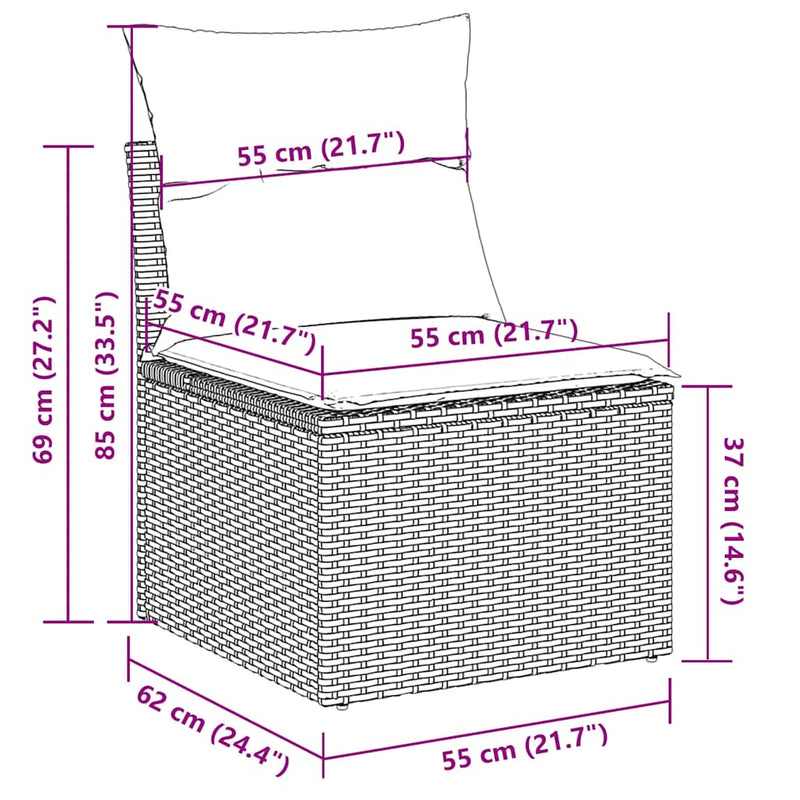 vidaXL 7 Piece Garden Sofa Set with Cushions Grey Poly Rattan