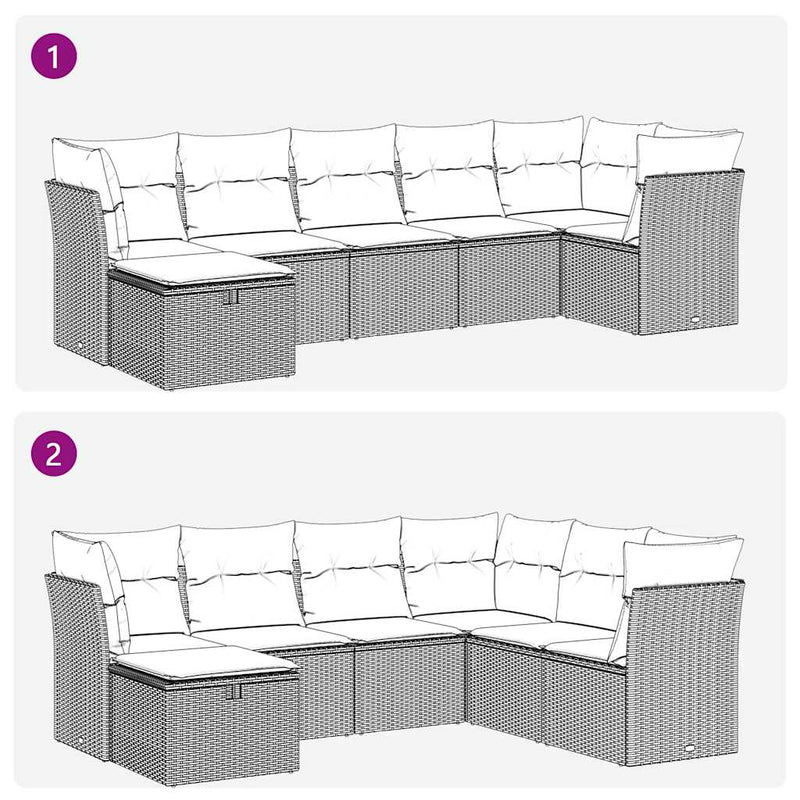 vidaXL 7 Piece Garden Sofa Set with Cushions Grey Poly Rattan