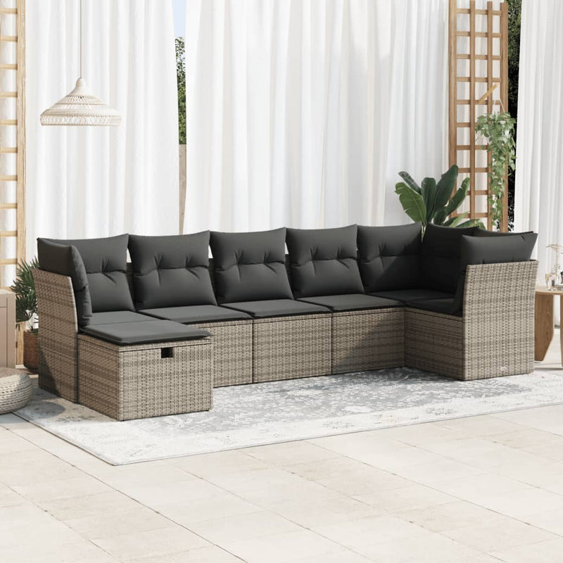 vidaXL 7 Piece Garden Sofa Set with Cushions Grey Poly Rattan