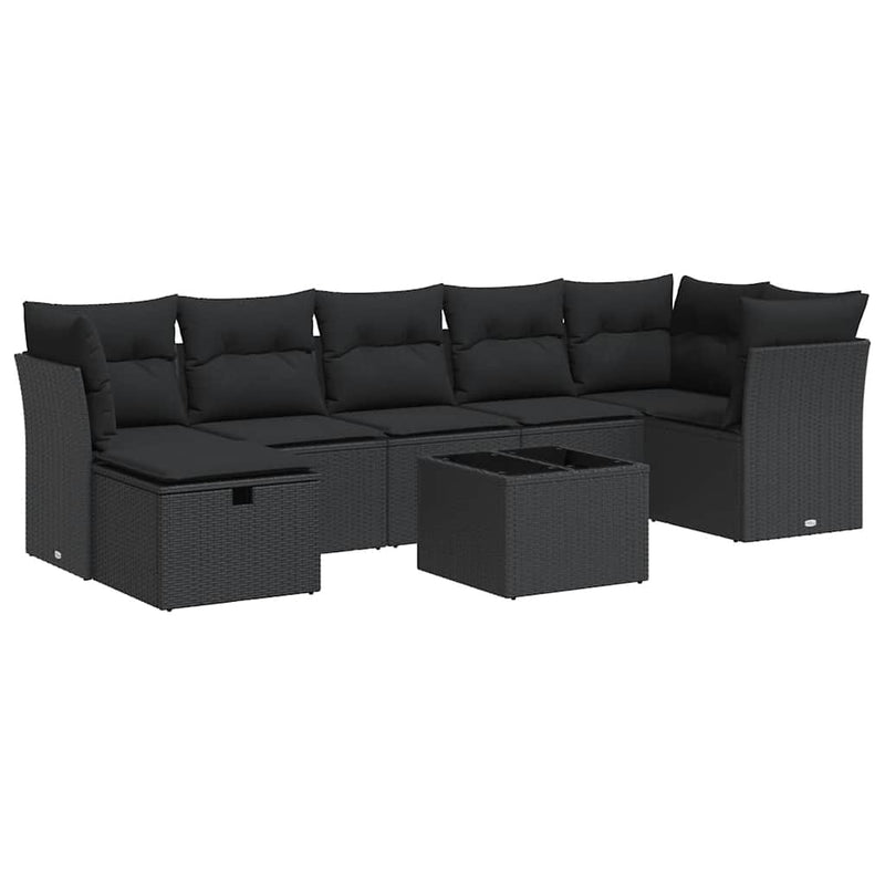 vidaXL 8 Piece Garden Sofa Set with Cushions Black Poly Rattan
