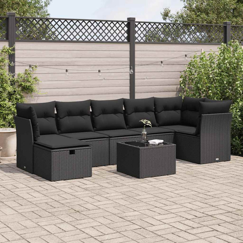 vidaXL 8 Piece Garden Sofa Set with Cushions Black Poly Rattan