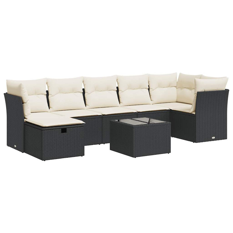 vidaXL 8 Piece Garden Sofa Set with Cushions Black Poly Rattan
