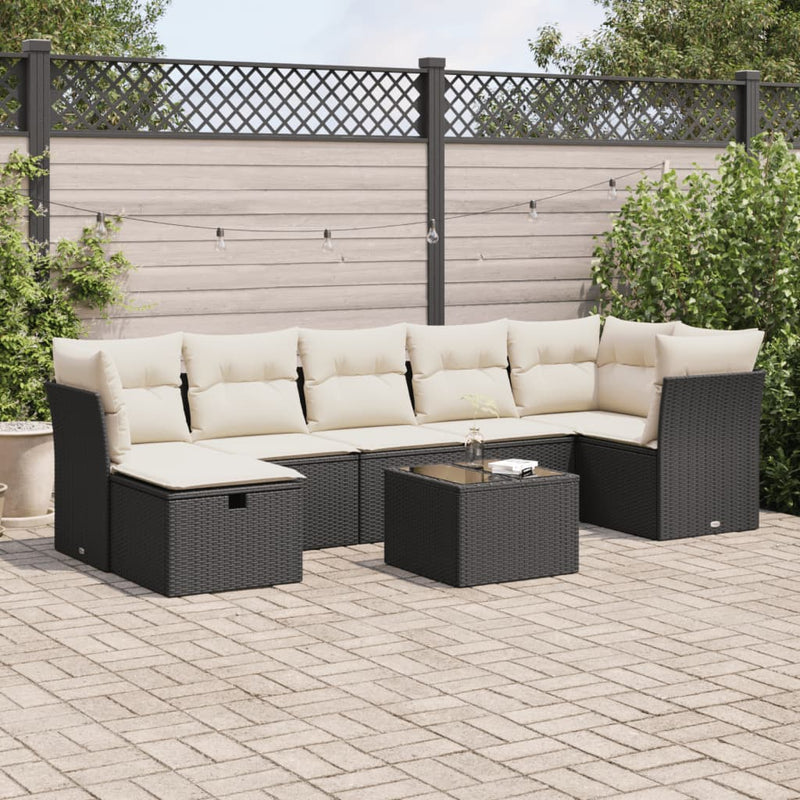 vidaXL 8 Piece Garden Sofa Set with Cushions Black Poly Rattan