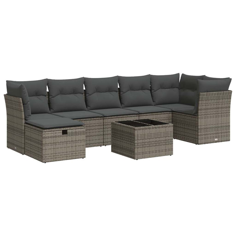 8 Piece Garden Sofa Set with Cushions Grey Poly Rattan