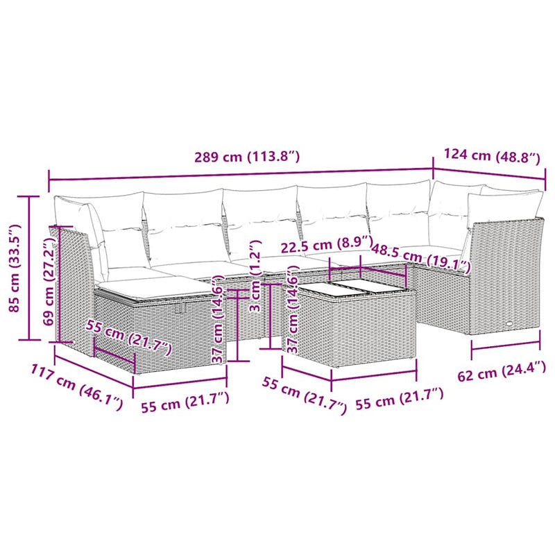 vidaXL 8 Piece Garden Sofa Set with Cushions Grey Poly Rattan