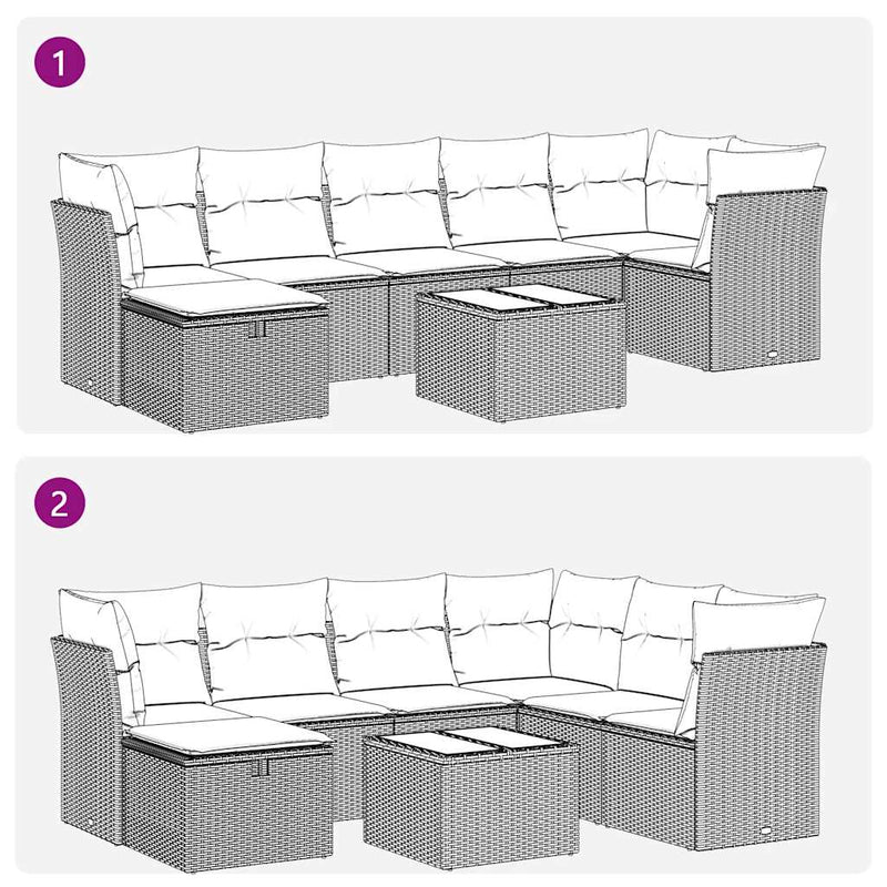 vidaXL 8 Piece Garden Sofa Set with Cushions Grey Poly Rattan