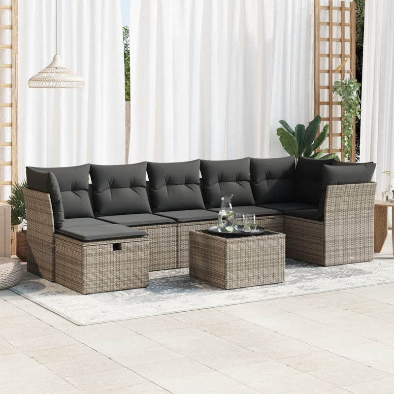 vidaXL 8 Piece Garden Sofa Set with Cushions Grey Poly Rattan