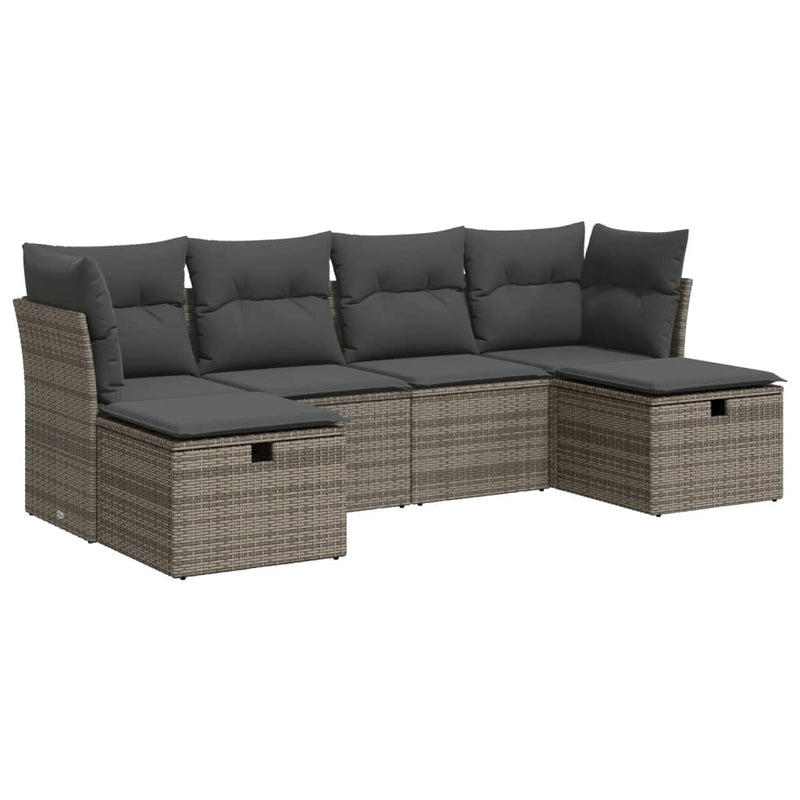 6 Piece Garden Sofa Set with Cushions Grey Poly Rattan