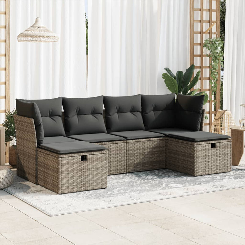 vidaXL 6 Piece Garden Sofa Set with Cushions Grey Poly Rattan