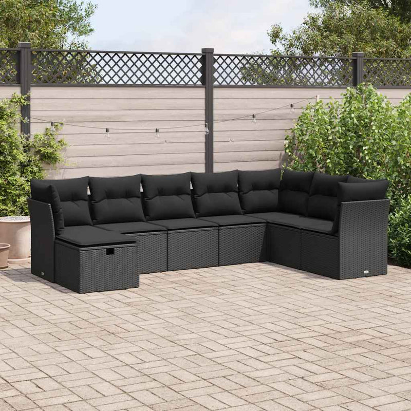 vidaXL 8 Piece Garden Sofa Set with Cushions Black Poly Rattan