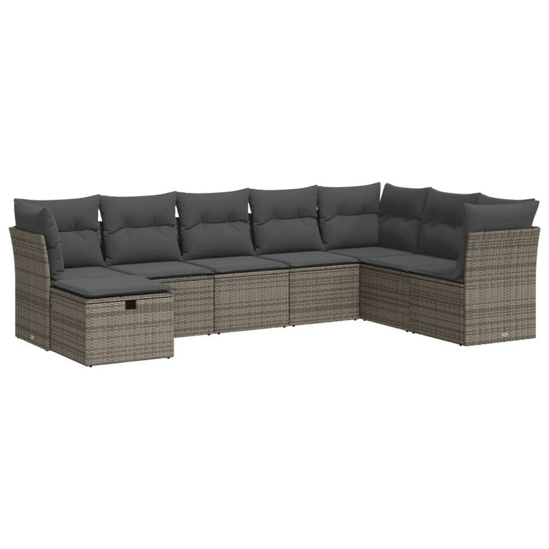 vidaXL 8 Piece Garden Sofa Set with Cushions Grey Poly Rattan