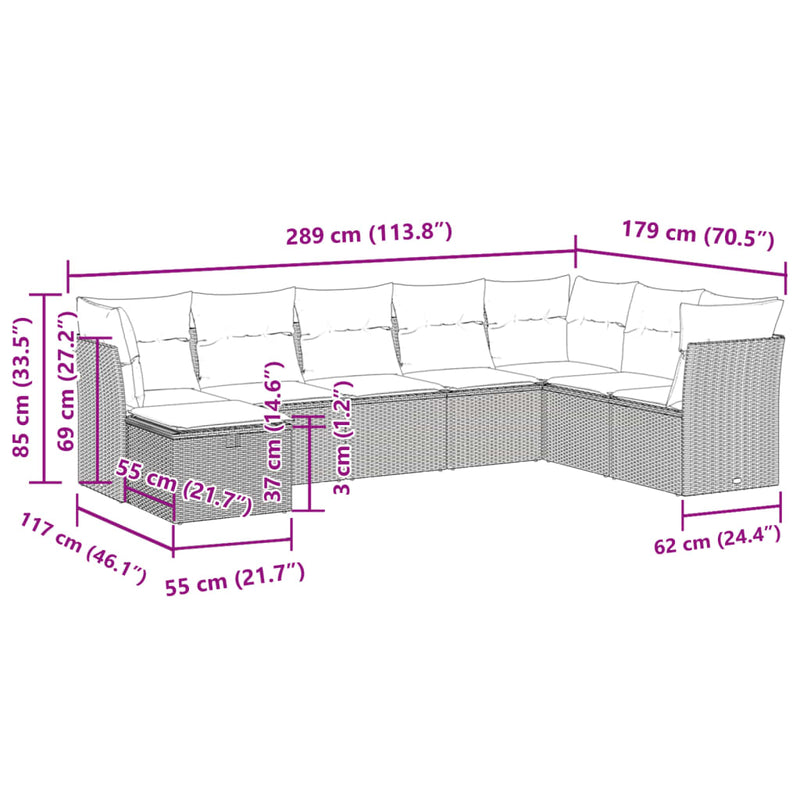 vidaXL 8 Piece Garden Sofa Set with Cushions Grey Poly Rattan