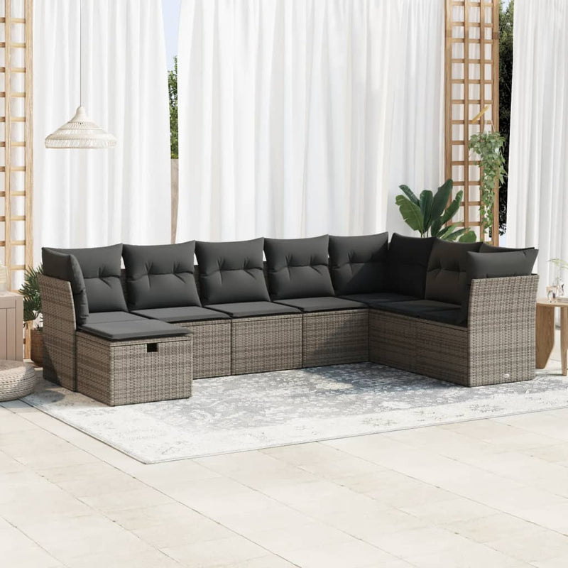 vidaXL 8 Piece Garden Sofa Set with Cushions Grey Poly Rattan