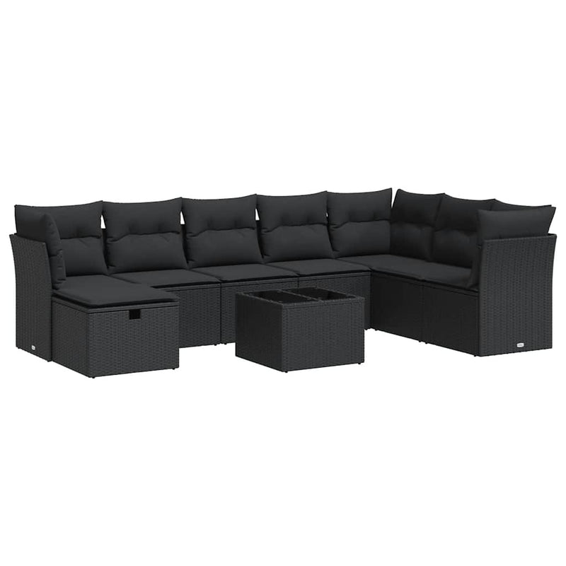 vidaXL 9 Piece Garden Sofa Set with Cushions Black Poly Rattan