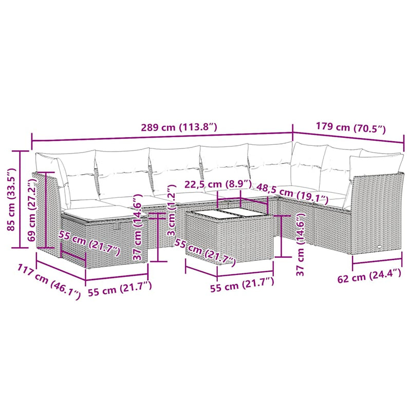 vidaXL 9 Piece Garden Sofa Set with Cushions Black Poly Rattan