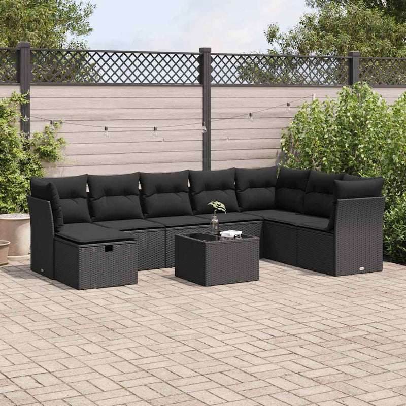 vidaXL 9 Piece Garden Sofa Set with Cushions Black Poly Rattan