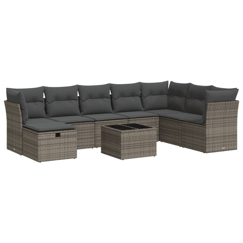 vidaXL 9 Piece Garden Sofa Set with Cushions Grey Poly Rattan