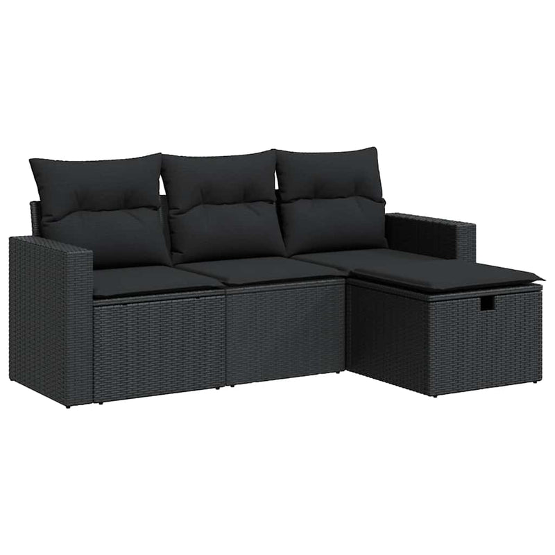 vidaXL 4 Piece Garden Sofa Set with Cushions Black Poly Rattan