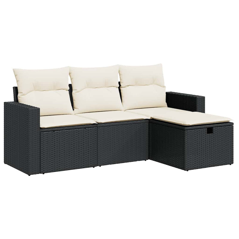 vidaXL 4 Piece Garden Sofa Set with Cushions Black Poly Rattan